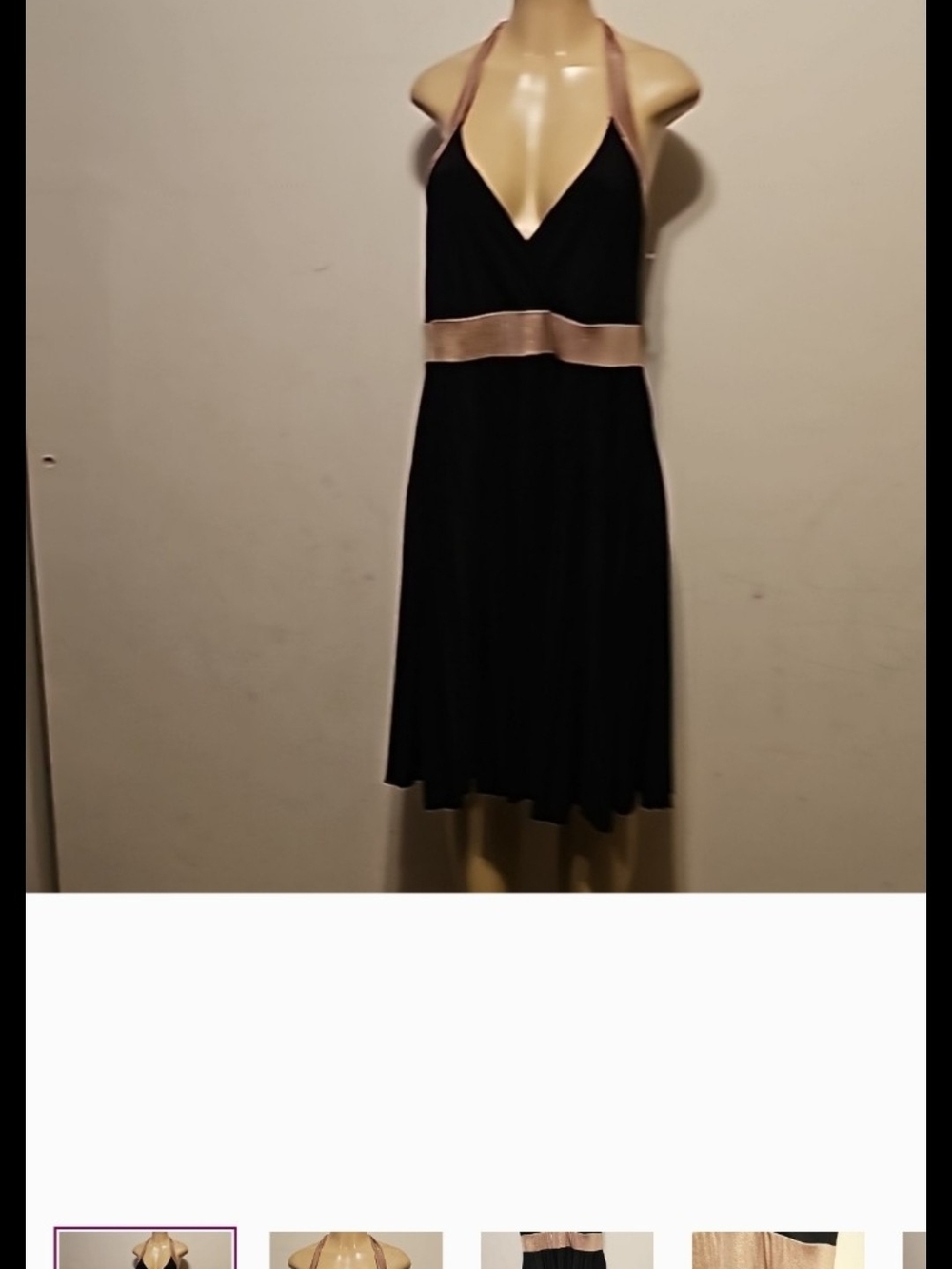 One-Shoulder Black Dress with Gold Halter Accents